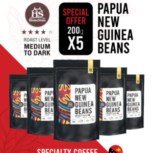 Medium to Dark Roast Coffee Bean Papua New Guinea 100% Arabica 200g. x5Bag